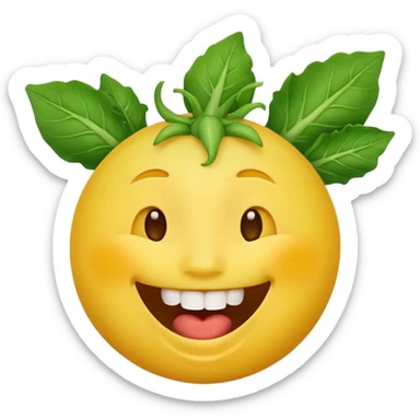 yellow face emoji laughing with vegetable leaf stuck on teeth sticker