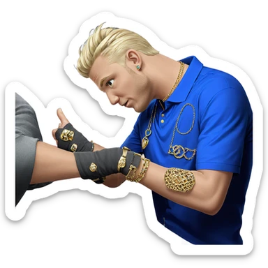 blonde boy with jewelry sticker
