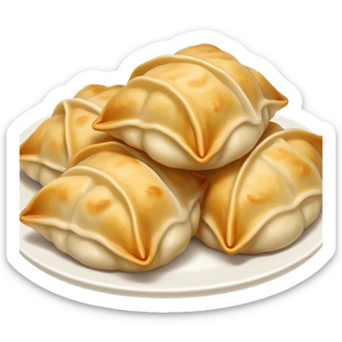 Gyoza Cinematic Realistic Gyoza Dish Emoji, depicted in a close-up view of 1 to 2 delicate dumplings with a crisp, golden exterior and savory filling, rendered with exquisite detail and dynamic lighting. sticker