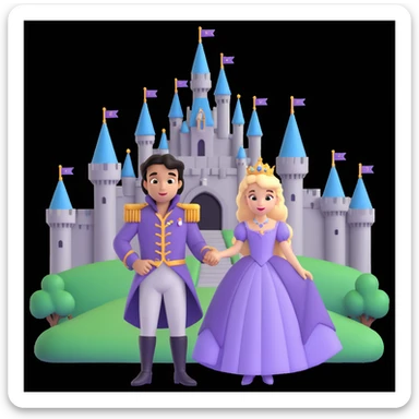 prince and princess Disney dress close up photo in castle background sticker