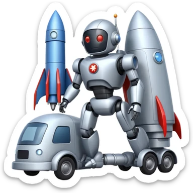 Heroic superhero SuperBug flintstones Ron’s superminator futuristic rocket-powered tall robot moving van (motto: Bombing creepy bugs is fun) sticker