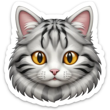 striped cat with hair in white and gray colors sticker