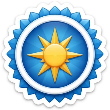 “An emoji-style image of a Facebook-like verified badge. It should be a bright blue, scalloped circle (starburst shape) with a white check mark in the center. The design should be clean, minimal, and modern, similar to official social media verification icons sticker