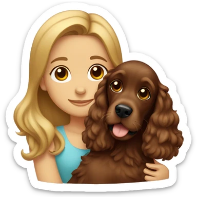 Girl hugging brown cocker spaniel sticker
