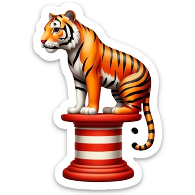 Vintage circus tiger on red and white pedestal sticker