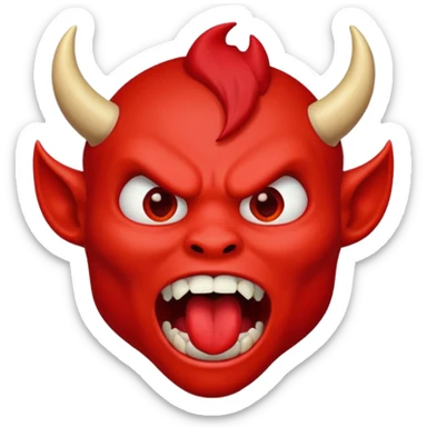 Make a red devil looking straight to with is mouth like it's going to eat something that's dropping from the shy  sticker