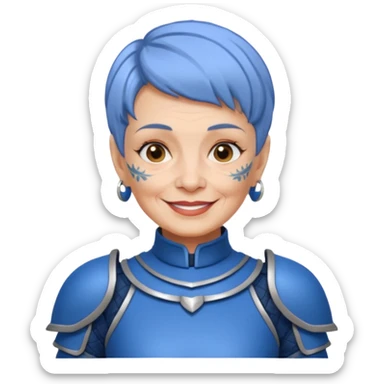 Elderly Tattooed Knights female, with short hair, blue armour sticker