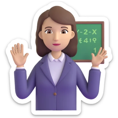 female math teacher, brown straight hair, Caucasian sticker