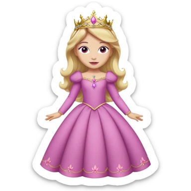 Princesa aurora Disney com vestido rosa escuro de manga comprida rosa claro com tiara pequena e dourada de corpo inteiro com olhos lilás fazendo uma pose sticker