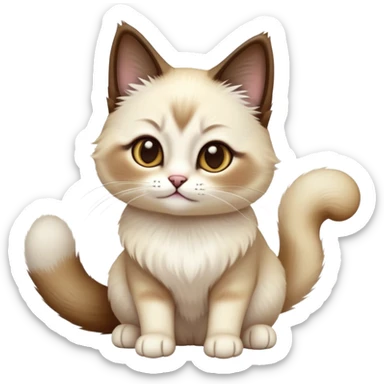 cinematic-[snowshoe cat]-realistic-full-body-sitting-emoji,-tail-curled-playfully-around-its-paws,-head-tilted-dramatically,-fluffy-[siamese]-fur,-simplified-yet-realistic-focused-features,-highly-detailed,-glowing-with-an-almost-sarcastic-glow sticker