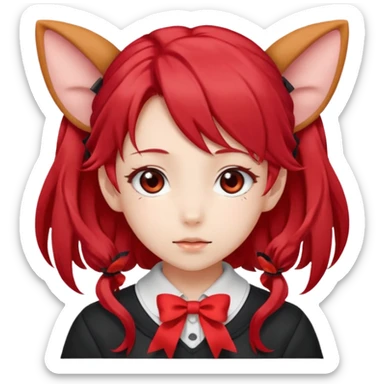 cute anime girl with ears, red blowing hair sticker