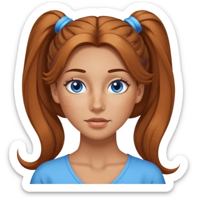 Attractive Woman with tan skin, blue eyes, wide face, freckles, and a long voluminous ponytail  sticker