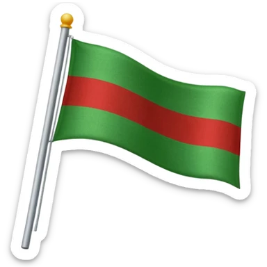 A red flag with a vertical and horizontal white stripe and two diagonal green stripes sticker
