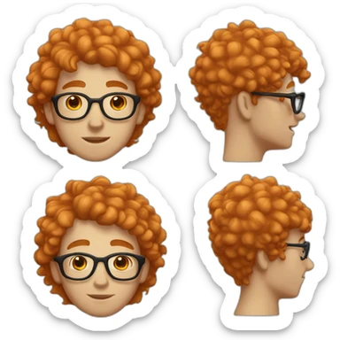 white boy, thin, curly orange hair and with a red birthmark on his neck and glasses. sticker