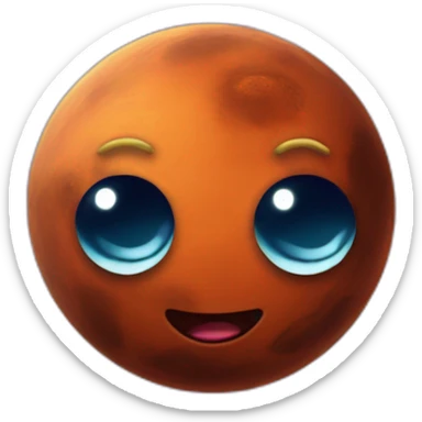 planet Mars with a cartoon joyous face with big thoughtful eyes sticker