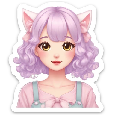 Gorgeous pastel anime style lady with blushing face and cat ears cottagecore fairycore pastelcore colorful pearly romantic simplistic aesthetic trending style full body sticker