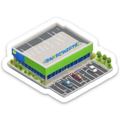 isometric supermarket car park sticker