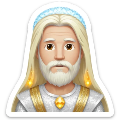 Baldr, God of Light with long white blonde hair and beard, white sequin outfit sticker