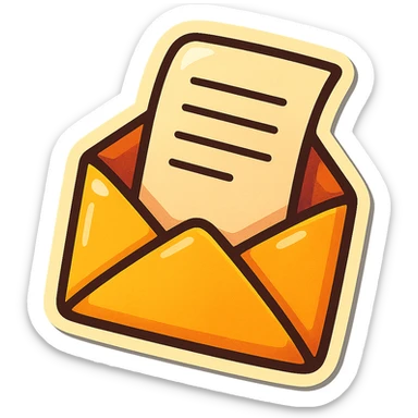retro sticker style illustration of a letter emerging from an envelope, bold outlines, dramatic shadows, glossy highlights, playful and bright sticker