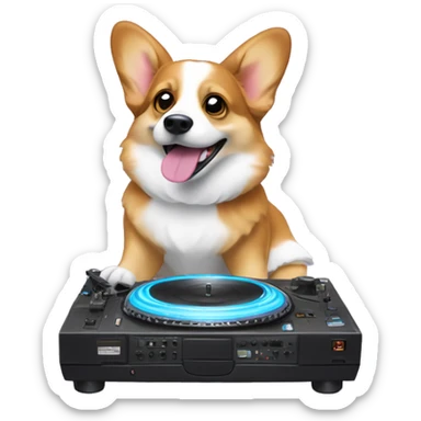 Corgi Dj with turn tables in disco sticker