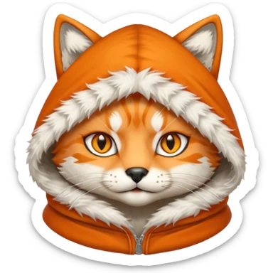 The emoji orange cat with a emoji wolf's hood on its head
 sticker