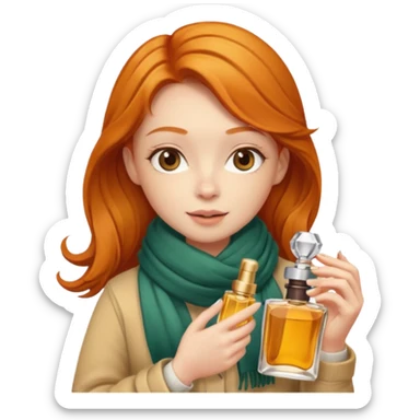 Ginger girl , cute, perfume in her hand, in autumn  sticker