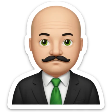 fat Bald guy with thick black mustache & green tie sticker