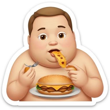 fat man eating food sticker