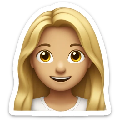 smiling girl with long hair, she points down with her hands for more info sticker