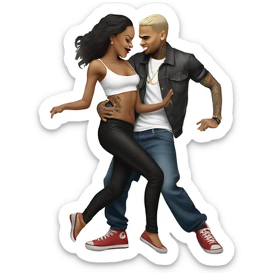 Hyper Realistic Chris Brown   dancing with his tattooed female dancer sticker