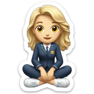 A young woman in a school uniform sitting legs crossed on the hood of a car sticker