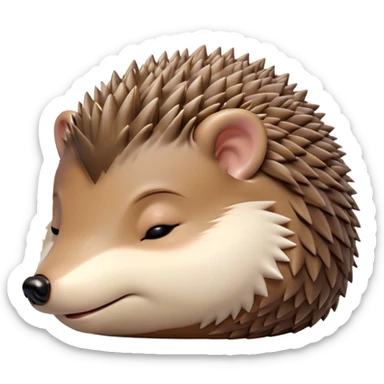 Meme-Worthy Cute Sleeping Hedgehog Portrait Emoji, Head resting peacefully with a contented smile, showcasing a delightfully compact build and a luxuriously soft brown Fur with tiny spines, eyes shut in a serene, restful nap, Simplified yet hilariously adorable features, highly detailed, glowing with a soft, drowsy light, high shine, relaxed and utterly lovable, stylized with an air of playful laziness, bright and heartwarming, soft glowing outline, capturing the essence of a comically sleepy hedgehog, so meme-worthy it feels like it could instantly become the next viral sensation of adorable slumber! sticker