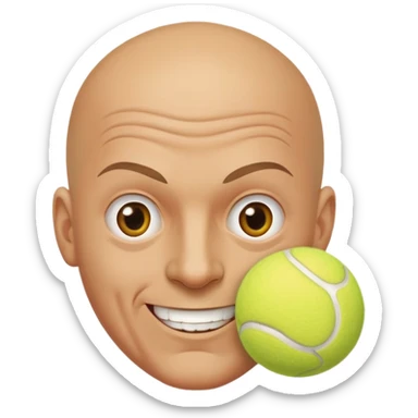 a logo of a bald man with perverted eyes fucking a tennis ball with a smirk on his face sticker