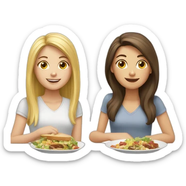 white girl with blonde hair and white girl with brunette hair eat lunch sticker