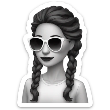 mujer piel blanca gafas pelo largo negro lacio con camarones en plato sticker