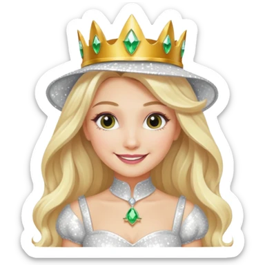 The Good Witch from Oz with long blonde hair, white sequin outfit sticker