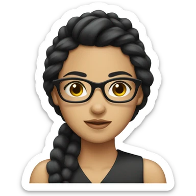 A girl with black hair tied up and wearing glasses sticker