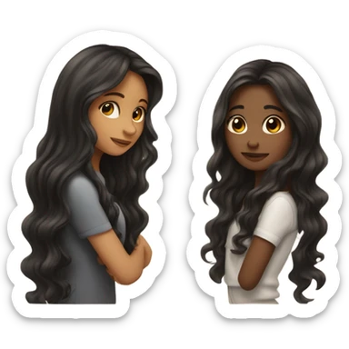 girl with long brown hair kissing girl with long wavy black hair  sticker