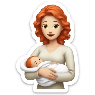 Red hair white lady holding newborn  sticker