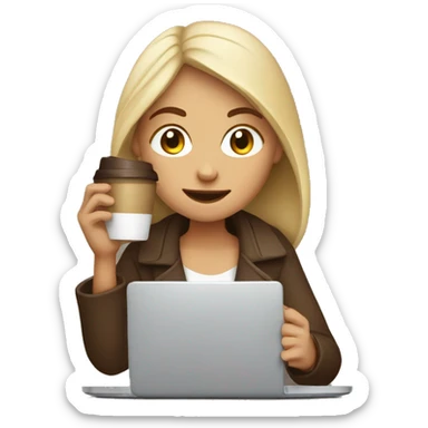 girl with laptop drinking a lot of coffee sticker