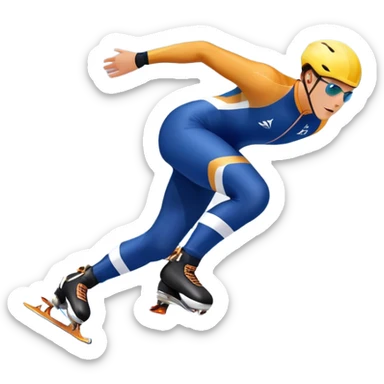 An icon showing a speed skater gliding on a professional oval ice track, captured in mid-motion with aerodynamic posture and sleek skates. The background features snowy mountains, flags, and a clear blue sky. Transparent background reflects the speed and elegance of the sport. sticker