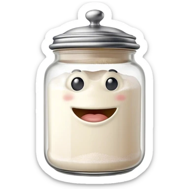 A mischievous anthropomorphic salt jar with transparent glass body and metal lid sticker