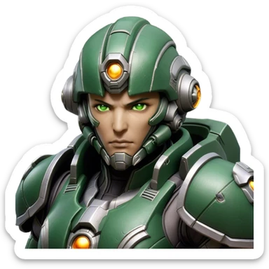 Cinematic Realistic StarCraft Terran Marine Portrait, head tilted epicly and inquisitively, showcasing a commanding presence and battle-hardened spirit. His steely gaze, set against intricately engineered tactical armor in dark green and grey, is rendered with lifelike clarity and dramatic lighting, high shine, epic and awe-inspiring, embodying the futuristic valor of a Terran warrior. sticker