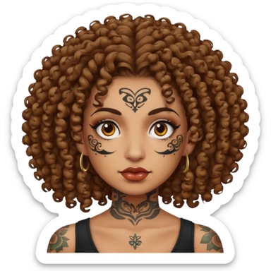 woman curly hair and heavy face tattoo sticker