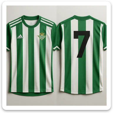 realistic football jersey of Real Betis with visible number 7, green and white details, club crest on the shirt sticker