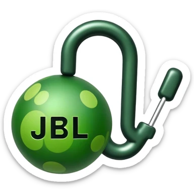 Most minimal possible JBL Clip 4 design, single green object with one darker green spot and small hook, iOS emoji style sticker