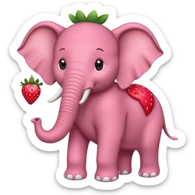 Cute elephant with long tusks and trunk wearing strawberry costume sticker