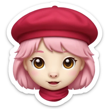 Cute pony emoji in a red beret, kawaii sticker
