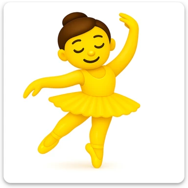 Keep the image just like the reference but make the skin color classic yellow emoji skin in iOS emoji style. Same pose, yellow tutu, elegant, smooth, and shiny. Add a subtle highlight to the legs. The style should resemble classic yellow iOS emoji skin tone and texture. sticker