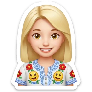 Girl in a Ukrainian white embroidered shirt, 3D Emoji sticker